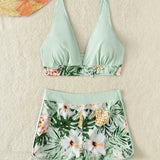 Todelt sæt med åben ryg og knudret bladprint