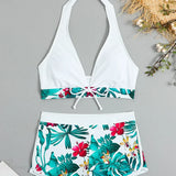 Todelt sæt med åben ryg og knudret bladprint