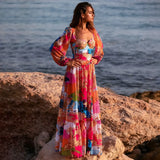 Todelt sæt med langærmet nederdel med print