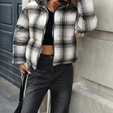 Kort, løstsiddende, alsidig ternet bomuldsfrakke