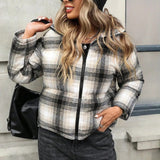 Kort, løstsiddende, alsidig ternet bomuldsfrakke