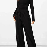 Dame loungesæt – Langærmet top med rund hals – Bukser med brede ben og elastisk talje