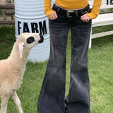 Lavtaljede jeans med svajer, slim fit, stretch, bambusprint