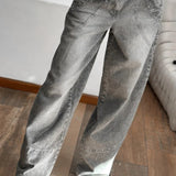 Lige jeans med lav talje og rhinsten