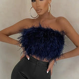 Dame crop top – Stropløs – Fjerdetalje – Elegant, tætsiddende snit