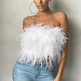 Dame crop top – Stropløs – Fjerdetalje – Elegant, tætsiddende snit