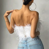 Dame crop top – Stropløs – Fjerdetalje – Elegant, tætsiddende snit