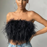 Dame crop top – Stropløs – Fjerdetalje – Elegant, tætsiddende snit