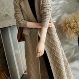 Lang cardigan til kvinder – Uldstrik – Afslappet pasform – Åben front – Diamantmønster