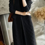 Lang cardigan til kvinder – Uldstrik – Afslappet pasform – Åben front – Diamantmønster