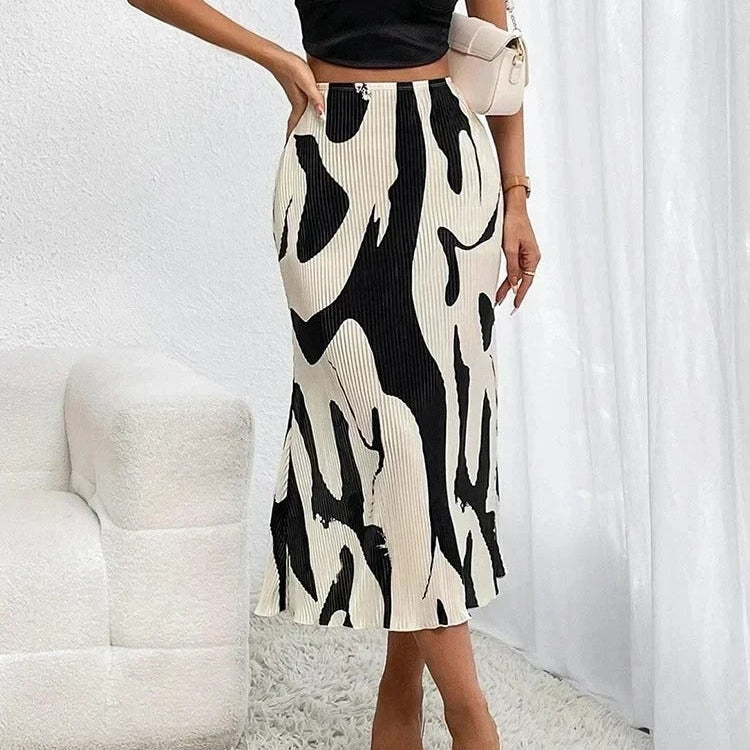 Midi-nederdel til kvinder - Høj talje - Svaj snit - Let og flagrende stof