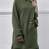 Midikjole med hætte, slids og lomme