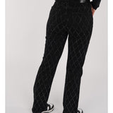 Damebukser - Højtaljet - Vide ben - Diamantmønster med nitter - Elegant stil