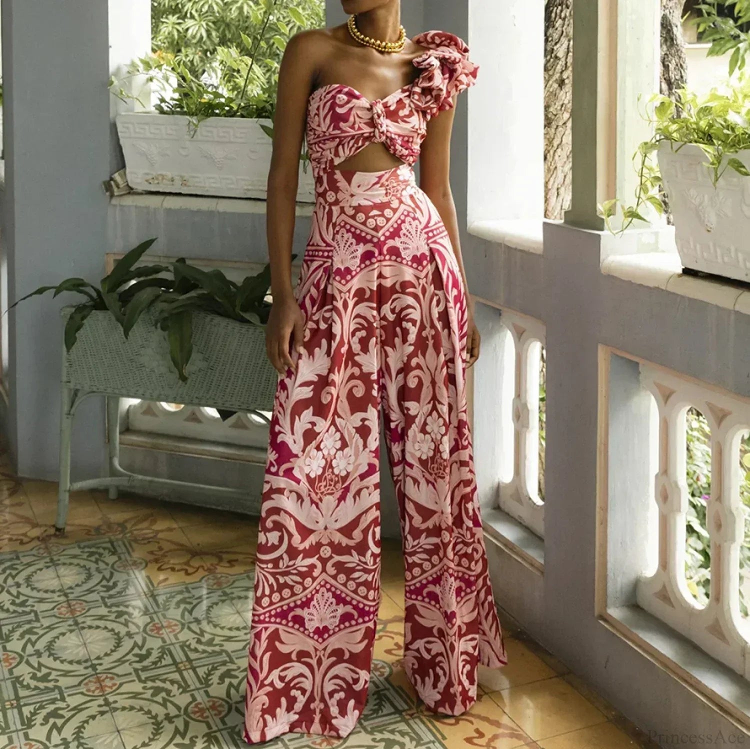 Todelt sæt: asymmetriske bukser med print