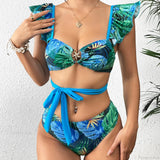 Asymmetrisk pareo-sæt med flæser i to dele