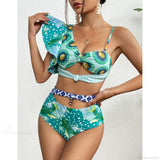 Asymmetrisk pareo-sæt med flæser i to dele