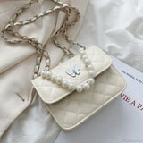 Skuldertaske i PU-læder med perler, tote-stil.