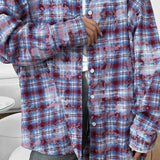 Løstsiddende, afslappet langærmet ternet bluse