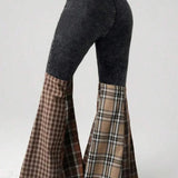 Højtaljede jeans med svaj og patchwork-tern