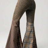 Højtaljede jeans med svaj og patchwork-tern