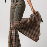 Højtaljede jeans med svaj og patchwork-tern