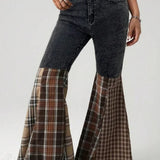 Højtaljede jeans med svaj og patchwork-tern