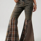 Højtaljede jeans med svaj og patchwork-tern