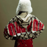 Oversized hættetrøje med lynlås og ternet regnbueprint