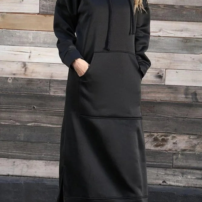 Kjole med hætte, slids og lommer