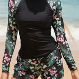 Todelt surfsæt med print og lange ærmer