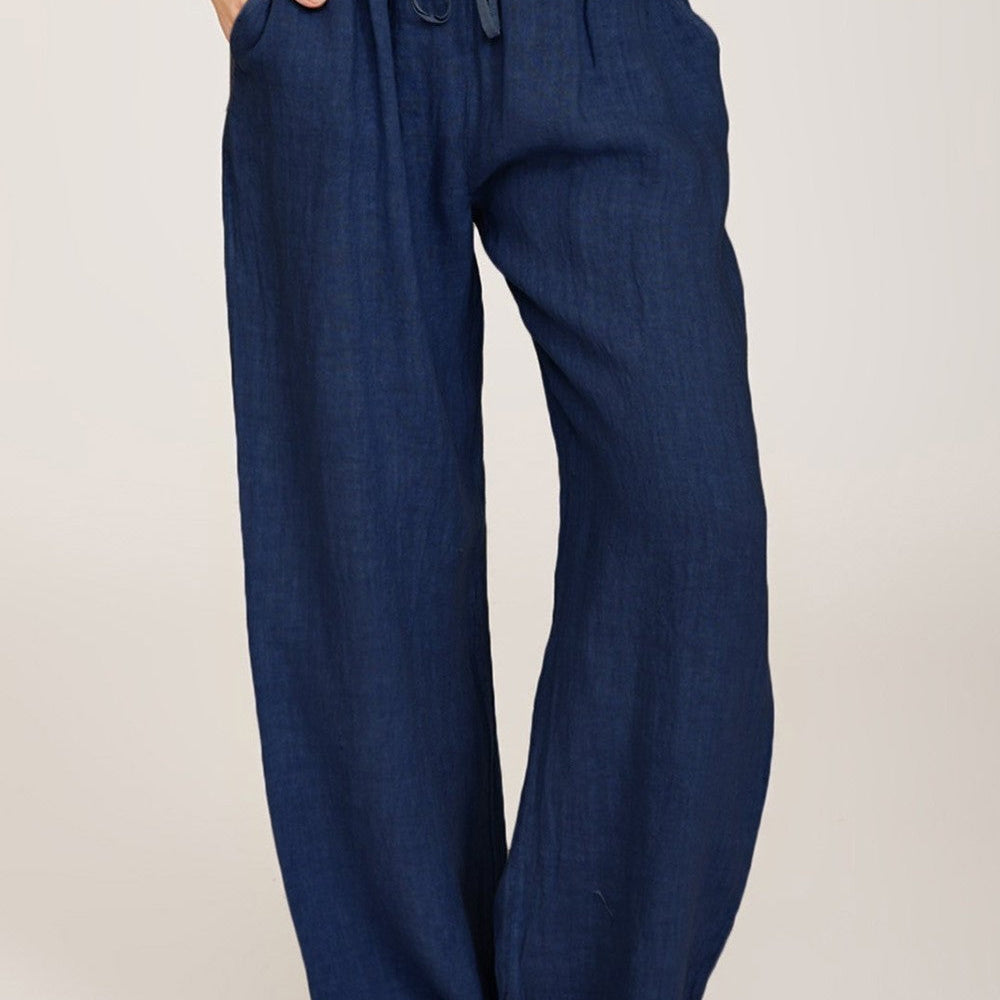 Damebukser med vide ben – Naturfibre – Elastik i taljen – Afslappet pasform