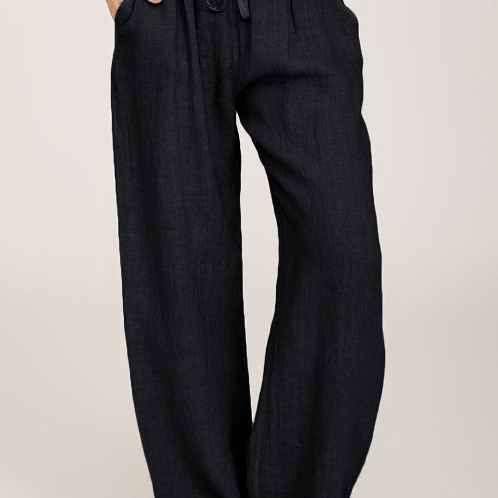 Damebukser med vide ben – Naturfibre – Elastik i taljen – Afslappet pasform