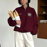 Konvertibel sweatshirt med halv lynlås, fleecefor og opretstående krave, afslappet