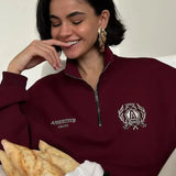 Konvertibel sweatshirt med halv lynlås, fleecefor og opretstående krave, afslappet