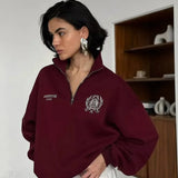 Konvertibel sweatshirt med halv lynlås, fleecefor og opretstående krave, afslappet