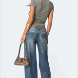 Lange, trykte jeans med vide, afslappede ben