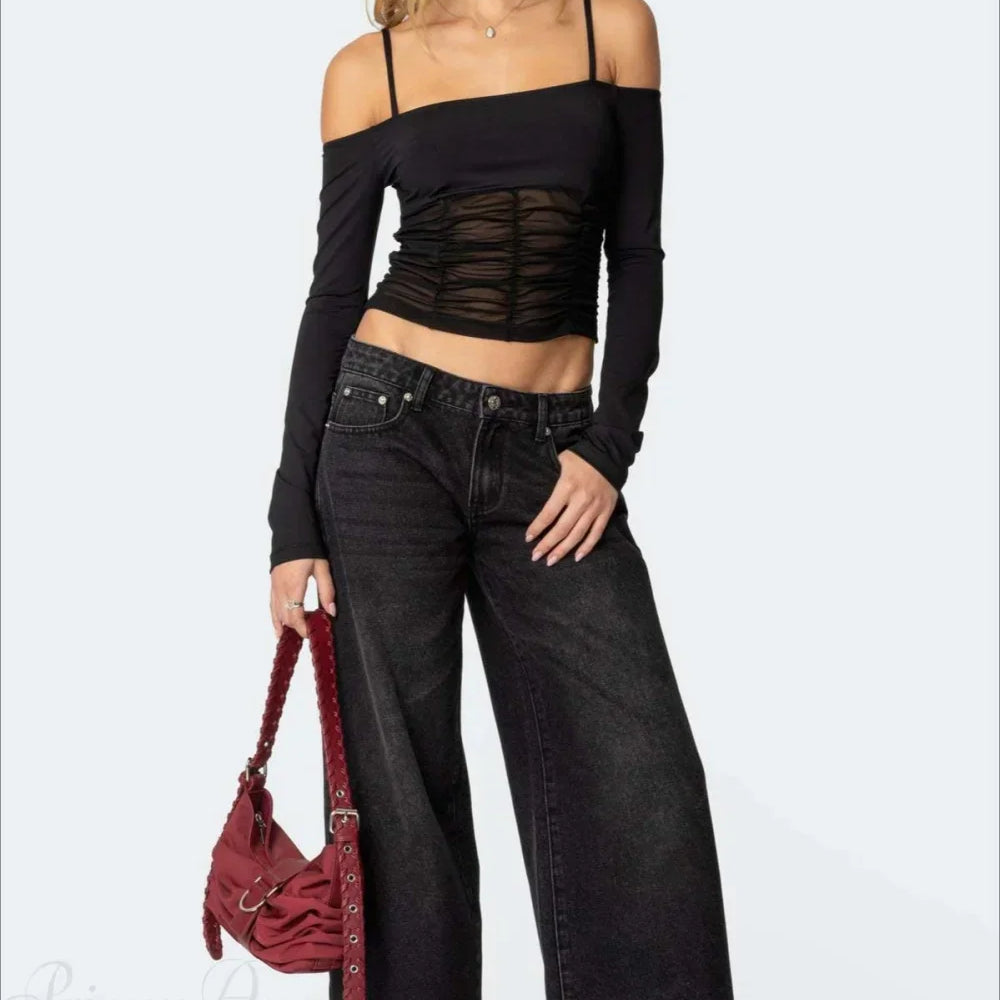 Lange, trykte jeans med vide, afslappede ben