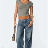 Lange, trykte jeans med vide, afslappede ben