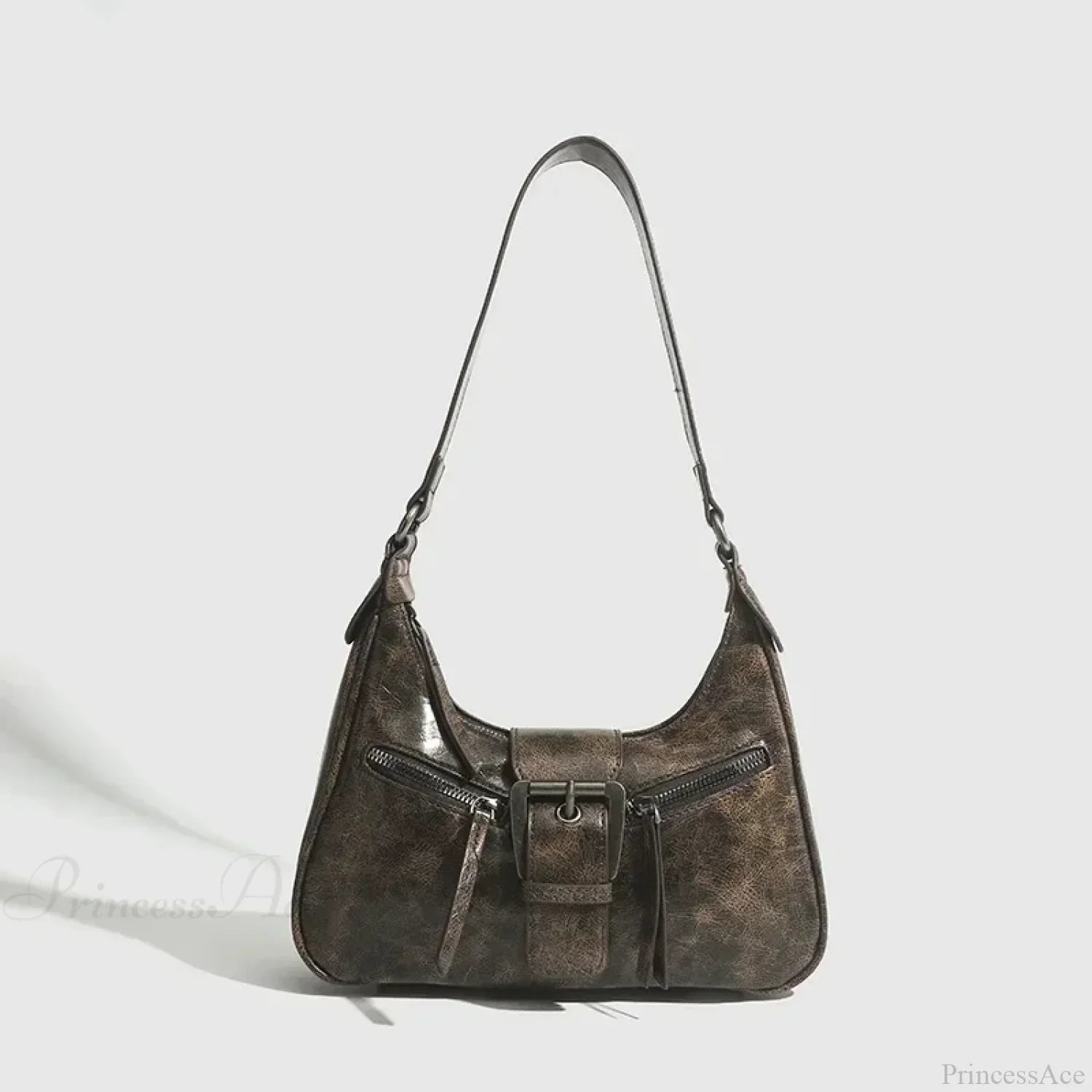 Skuldertaske i PU-læder med retro bælte