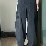 Retro denim cargobukser med flere lommer