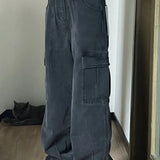 Retro denim cargobukser med flere lommer