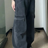 Retro denim cargobukser med flere lommer