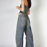 Retro falmede og ustrukturerede jeans med brede ben