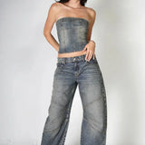 Retro falmede og ustrukturerede jeans med brede ben