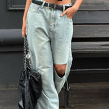 Retro falmede jeans med brede, lige ben, gulvlange