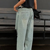 Retro falmede jeans med brede, lige ben, gulvlange