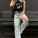 Retro falmede jeans med brede, lige ben, gulvlange