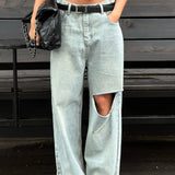 Retro falmede jeans med brede, lige ben, gulvlange