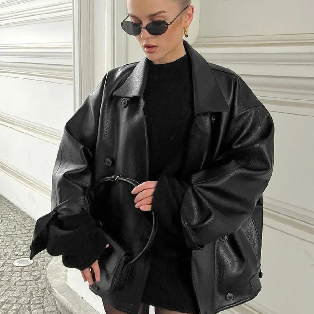 Retro læderblazer med elegant krave