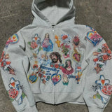 Oversized hættetrøje med retroprint